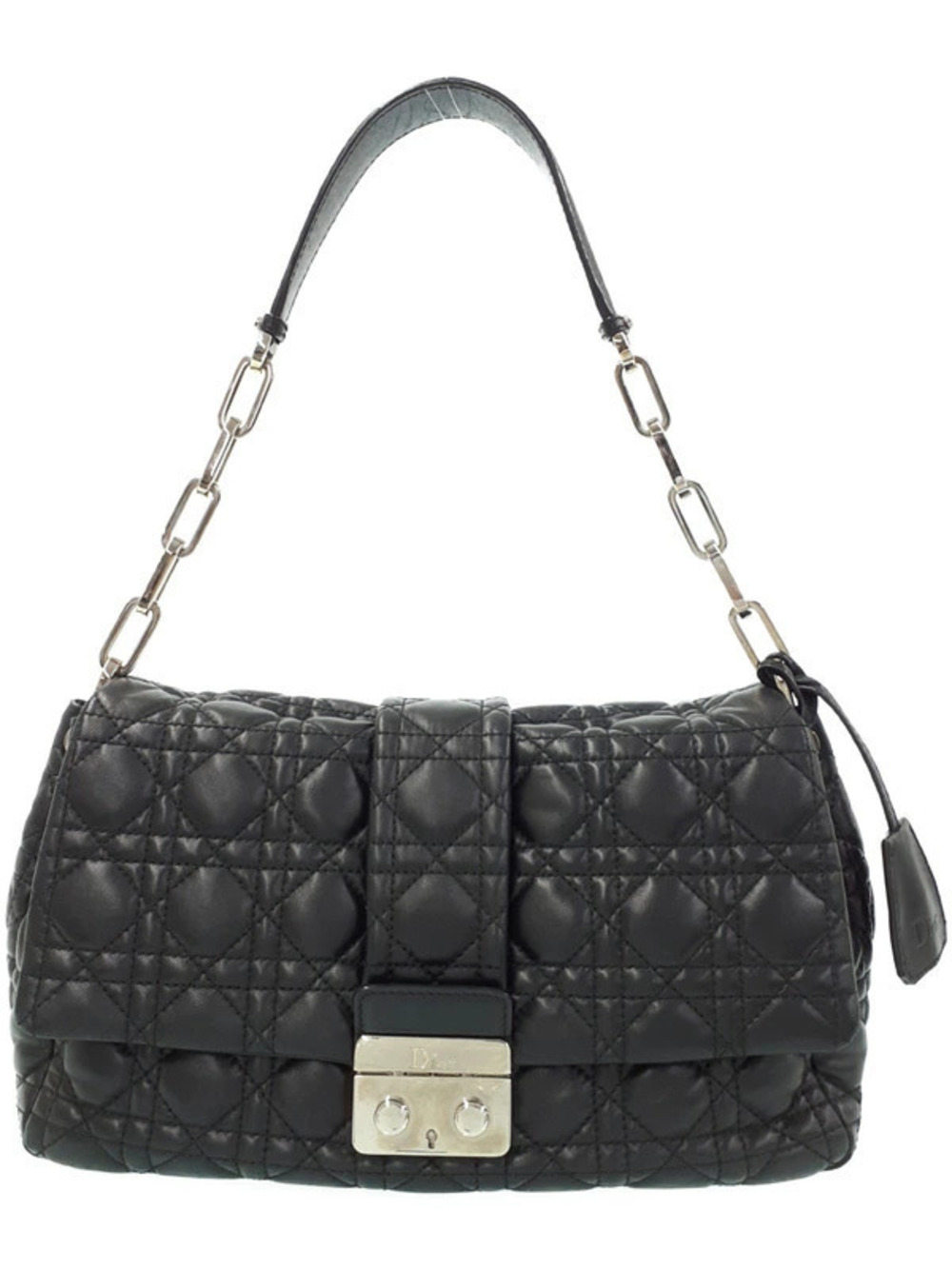 Christian Dior Lock Cannage Chain Shoulder Bag Hobo Leather Black
